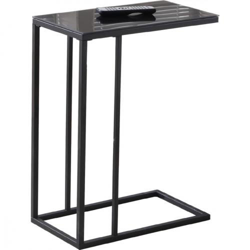 Accent Table in Black Metal with Black Tempered Glass Top